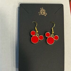 Red Mickey Mouse Silhouette Drop Earrings - Goldtone